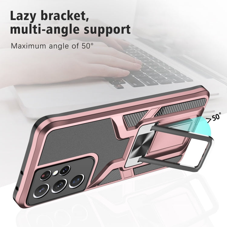 For Samsung Galaxy S21 Ultra 5G Armor 2 in 1 PC + TPU Magnetic Shockproof Case with Foldable Holder