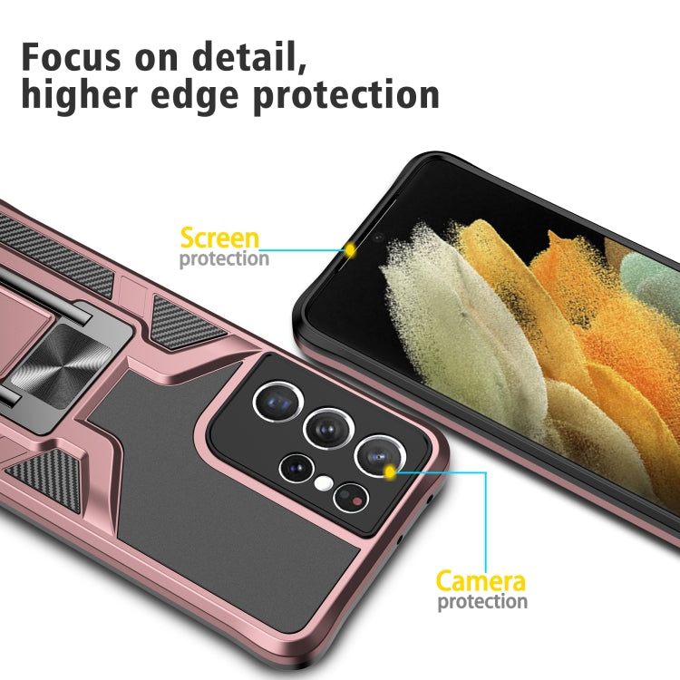 For Samsung Galaxy S21 Ultra 5G Armor 2 in 1 PC + TPU Magnetic Shockproof Case with Foldable Holder