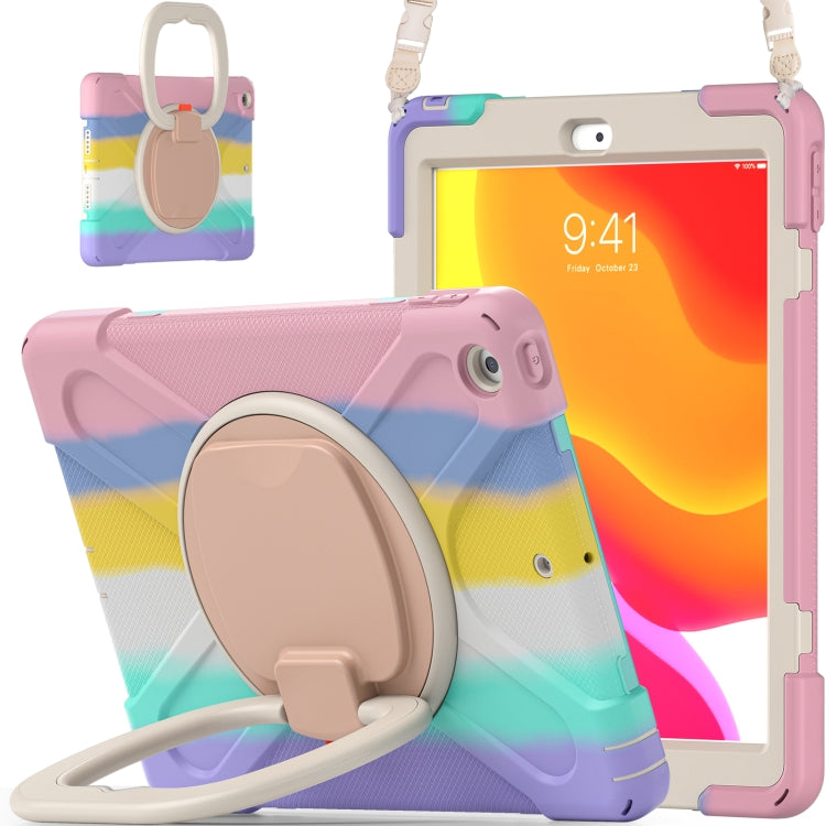 For Apple iPad 10.2 2021 / 2020 / 2019 Colorful Silicone + PC Protective Case with Holder & Shoulder Strap