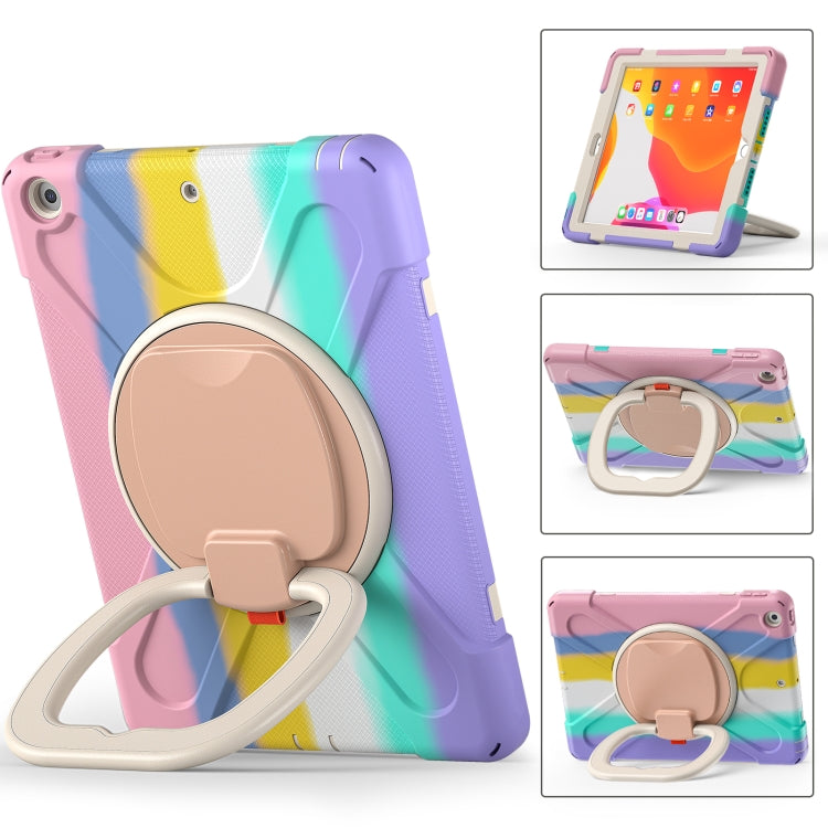 For Apple iPad 10.2 2021 / 2020 / 2019 Colorful Silicone + PC Protective Case with Holder & Shoulder Strap