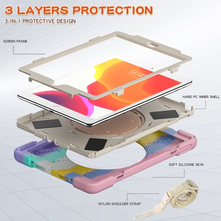 For Apple iPad 10.2 2021 / 2020 / 2019 Colorful Silicone + PC Protective Case with Holder & Shoulder Strap