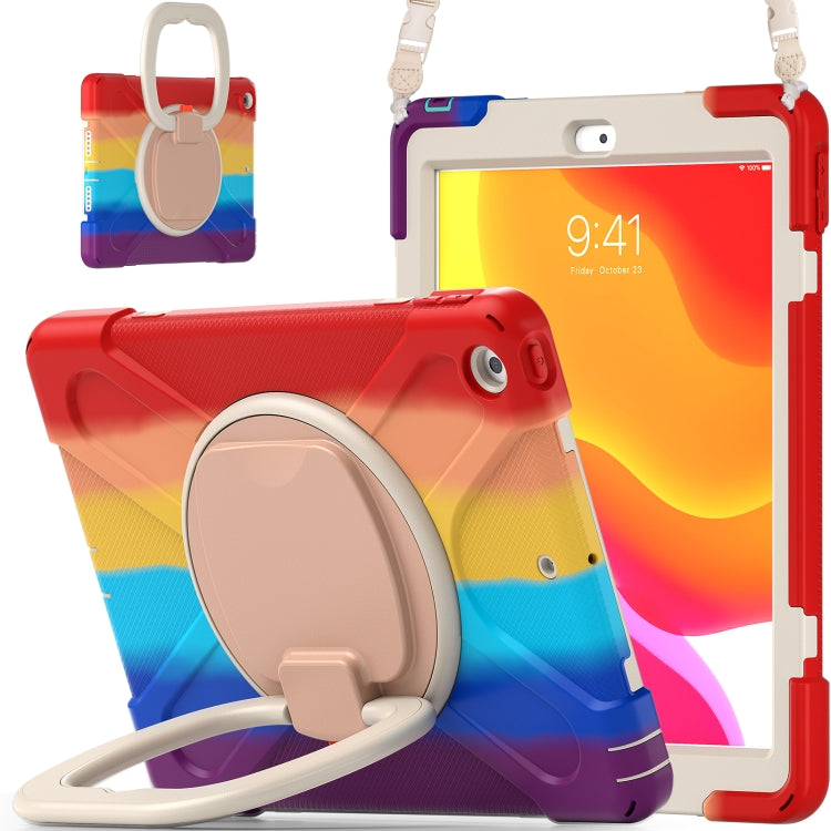 For Apple iPad 10.2 2021 / 2020 / 2019 Colorful Silicone + PC Protective Case with Holder & Shoulder Strap