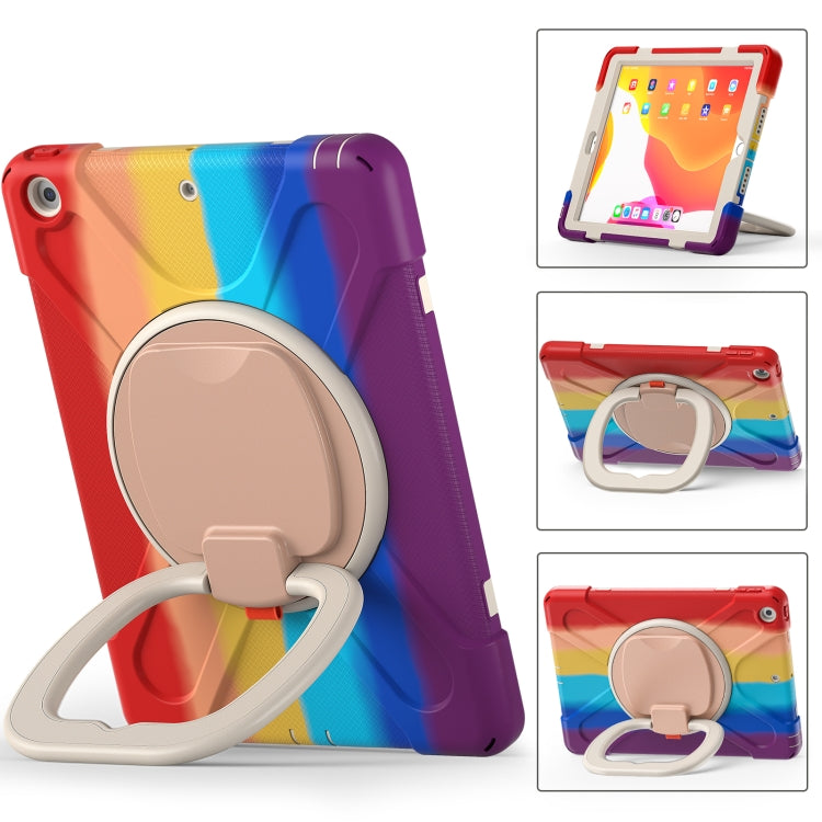 For Apple iPad 10.2 2021 / 2020 / 2019 Colorful Silicone + PC Protective Case with Holder & Shoulder Strap