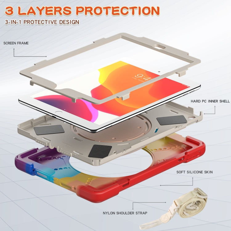 For Apple iPad 10.2 2021 / 2020 / 2019 Colorful Silicone + PC Protective Case with Holder & Shoulder Strap