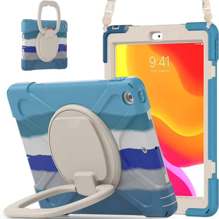 For Apple iPad 10.2 2021 / 2020 / 2019 Colorful Silicone + PC Protective Case with Holder & Shoulder Strap