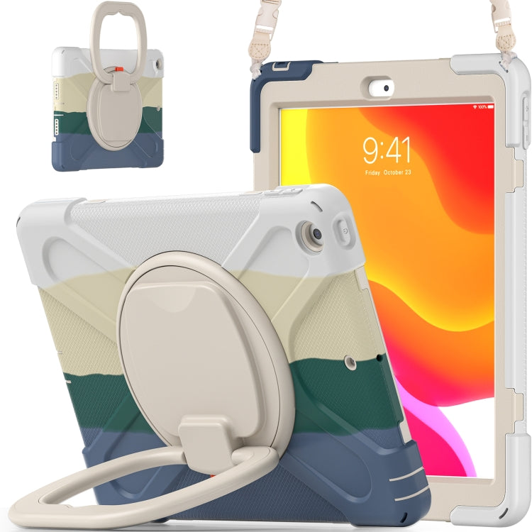 For Apple iPad 10.2 2021 / 2020 / 2019 Colorful Silicone + PC Protective Case with Holder & Shoulder Strap
