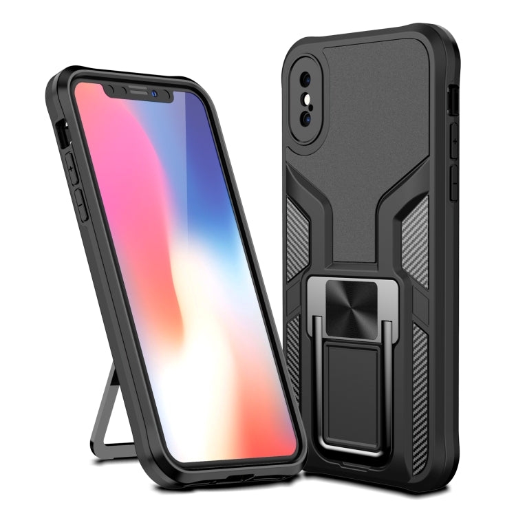 For iPhone X / XS Armor 2 in 1 PC + TPU Magnetic Shockproof Case with Foldable Holder