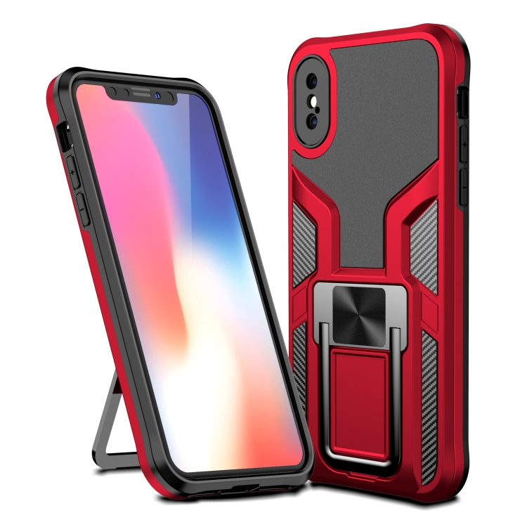 For iPhone X / XS Armor 2 in 1 PC + TPU Magnetic Shockproof Case with Foldable Holder