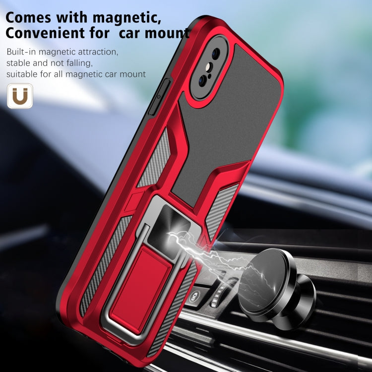 For iPhone X / XS Armor 2 in 1 PC + TPU Magnetic Shockproof Case with Foldable Holder