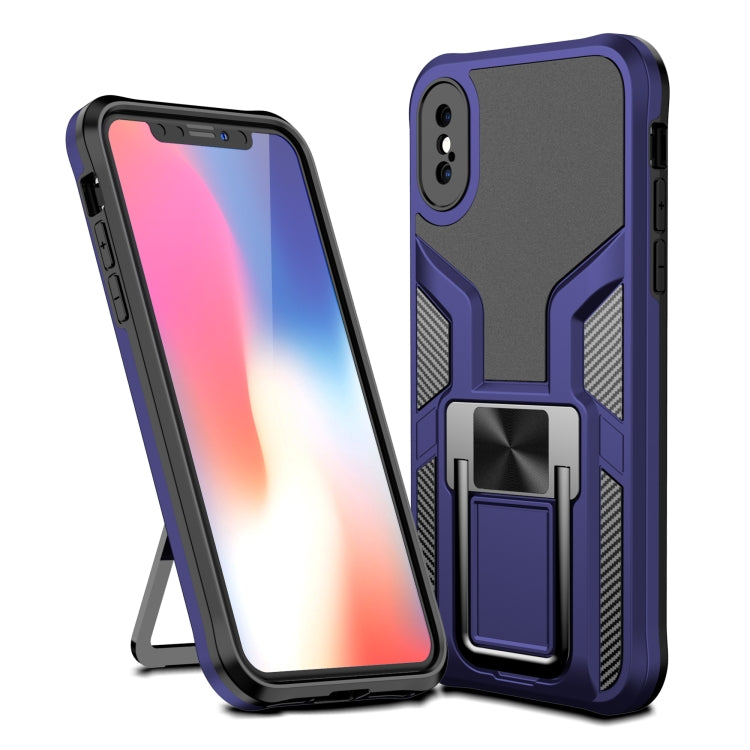 For iPhone X / XS Armor 2 in 1 PC + TPU Magnetic Shockproof Case with Foldable Holder