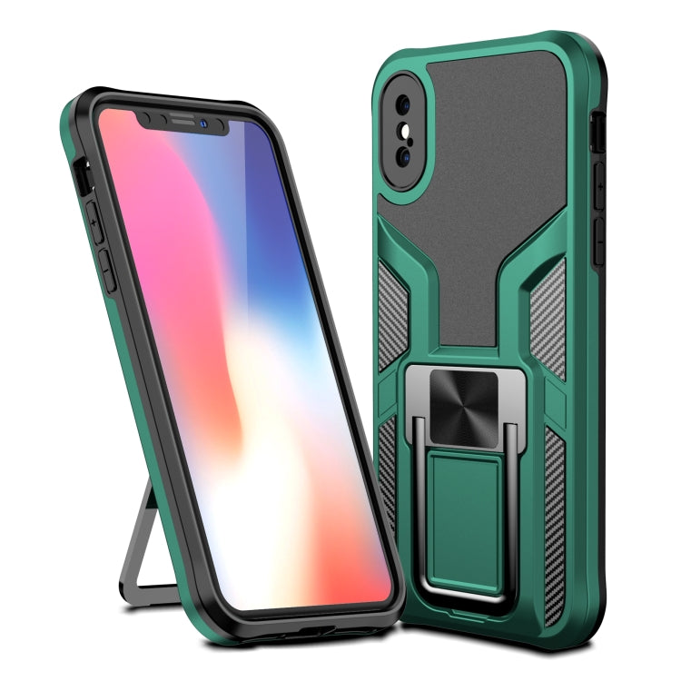 For iPhone X / XS Armor 2 in 1 PC + TPU Magnetic Shockproof Case with Foldable Holder