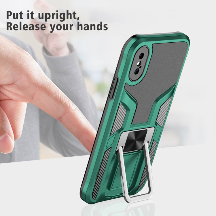 For iPhone X / XS Armor 2 in 1 PC + TPU Magnetic Shockproof Case with Foldable Holder