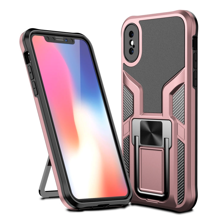 For iPhone X / XS Armor 2 in 1 PC + TPU Magnetic Shockproof Case with Foldable Holder
