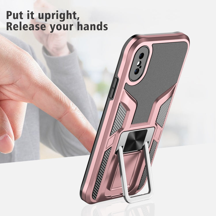 For iPhone X / XS Armor 2 in 1 PC + TPU Magnetic Shockproof Case with Foldable Holder