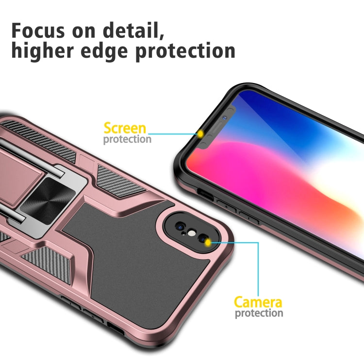 For iPhone X / XS Armor 2 in 1 PC + TPU Magnetic Shockproof Case with Foldable Holder