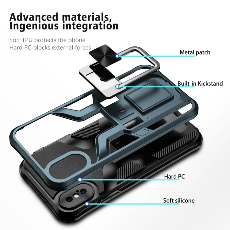For iPhone X / XS Armor 2 in 1 PC + TPU Magnetic Shockproof Case with Foldable Holder