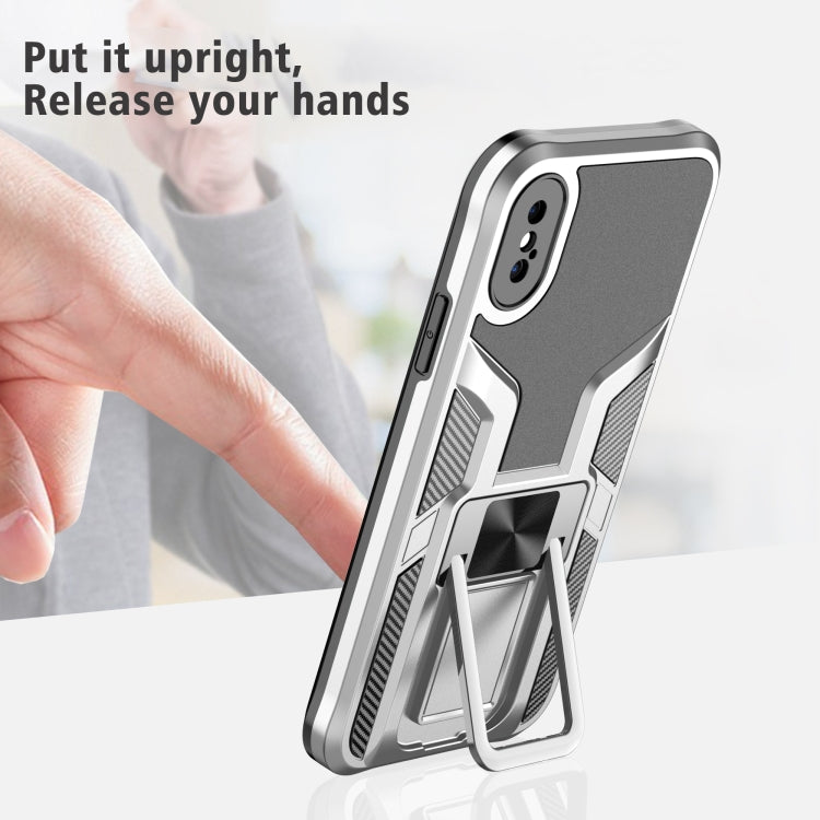 For iPhone X / XS Armor 2 in 1 PC + TPU Magnetic Shockproof Case with Foldable Holder