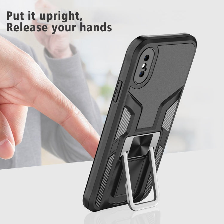 For iPhone XS Max Armor 2 in 1 PC + TPU Magnetic Shockproof Case with Foldable Holder