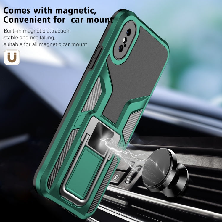 For iPhone XS Max Armor 2 in 1 PC + TPU Magnetic Shockproof Case with Foldable Holder