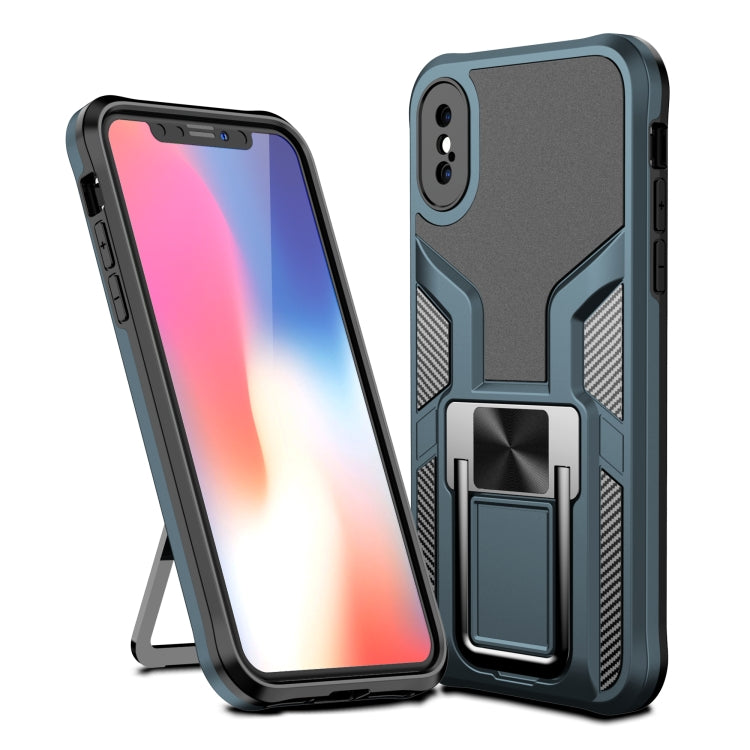For iPhone XS Max Armor 2 in 1 PC + TPU Magnetic Shockproof Case with Foldable Holder