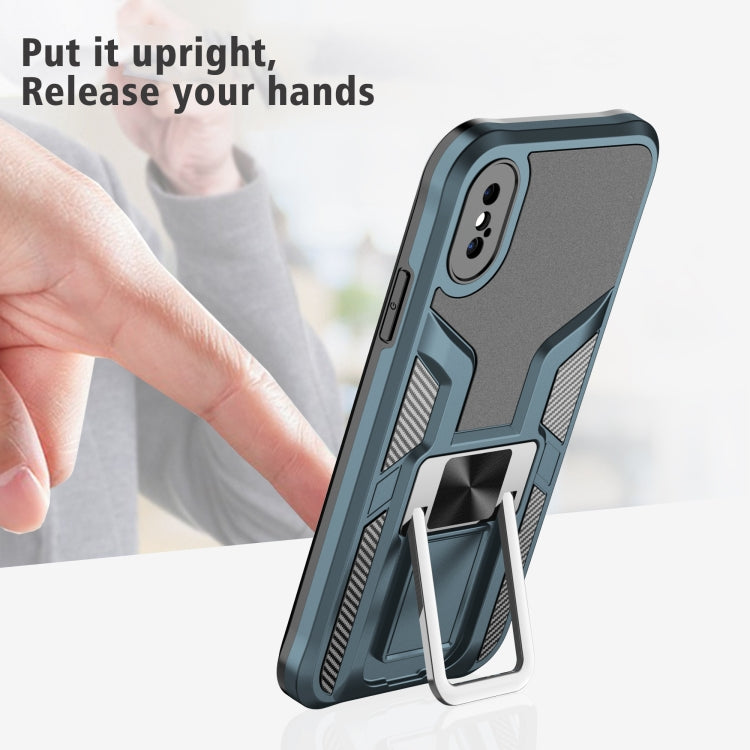 For iPhone XS Max Armor 2 in 1 PC + TPU Magnetic Shockproof Case with Foldable Holder