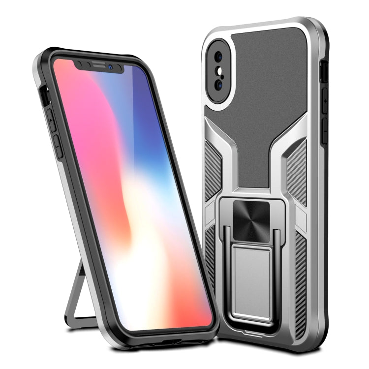 For iPhone XS Max Armor 2 in 1 PC + TPU Magnetic Shockproof Case with Foldable Holder