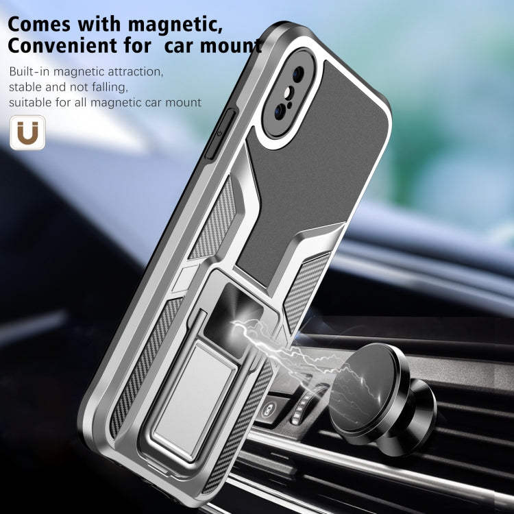 For iPhone XS Max Armor 2 in 1 PC + TPU Magnetic Shockproof Case with Foldable Holder
