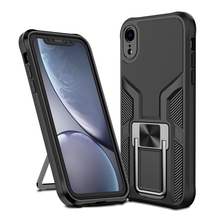 For iPhone XR Armor 2 in 1 PC + TPU Magnetic Shockproof Case with Foldable Holder