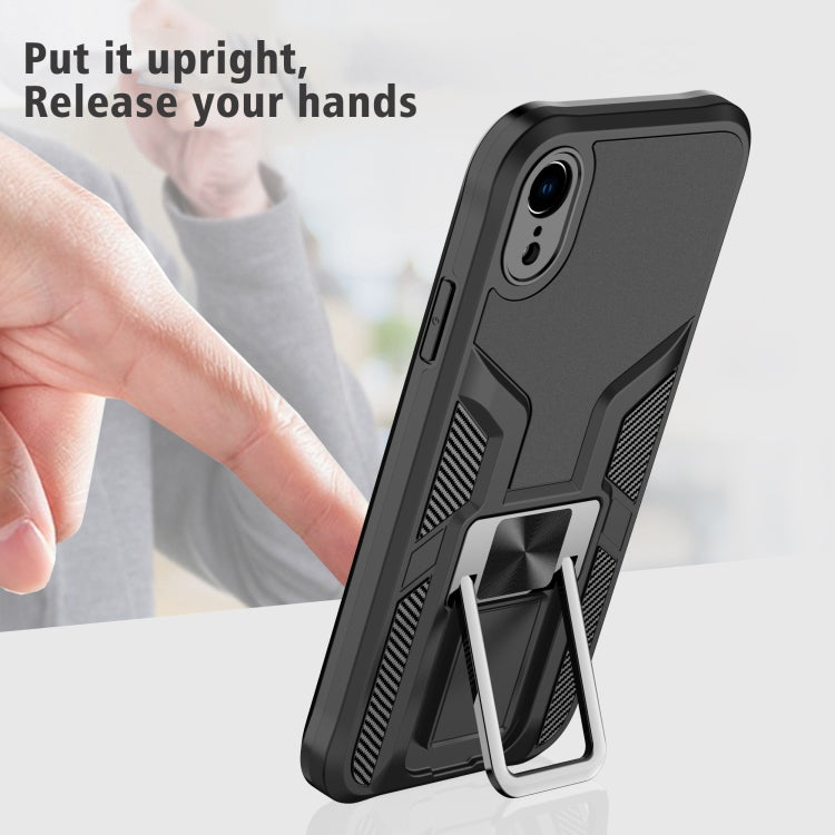 For iPhone XR Armor 2 in 1 PC + TPU Magnetic Shockproof Case with Foldable Holder