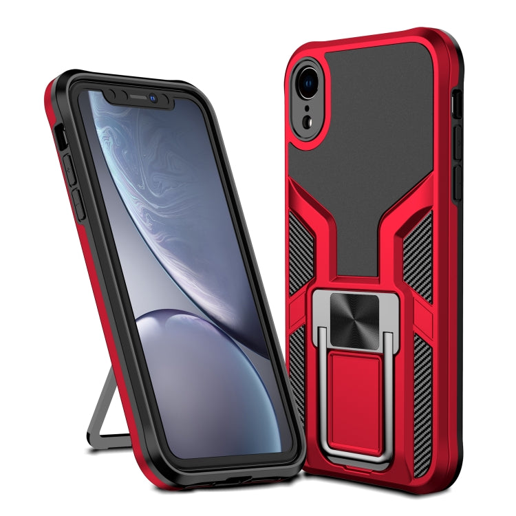 For iPhone XR Armor 2 in 1 PC + TPU Magnetic Shockproof Case with Foldable Holder