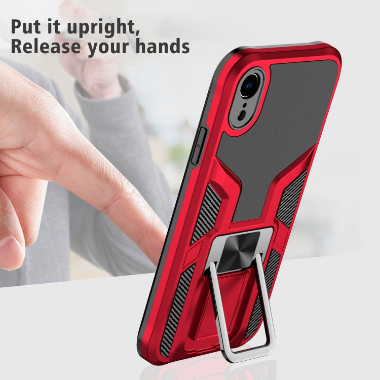 For iPhone XR Armor 2 in 1 PC + TPU Magnetic Shockproof Case with Foldable Holder