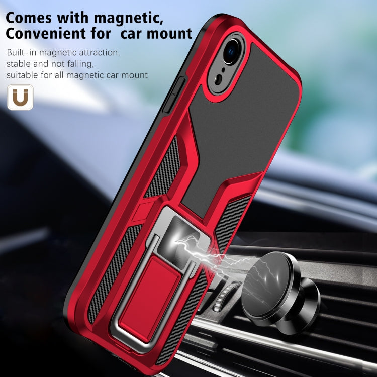 For iPhone XR Armor 2 in 1 PC + TPU Magnetic Shockproof Case with Foldable Holder