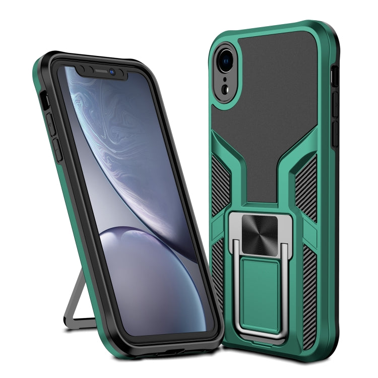 For iPhone XR Armor 2 in 1 PC + TPU Magnetic Shockproof Case with Foldable Holder