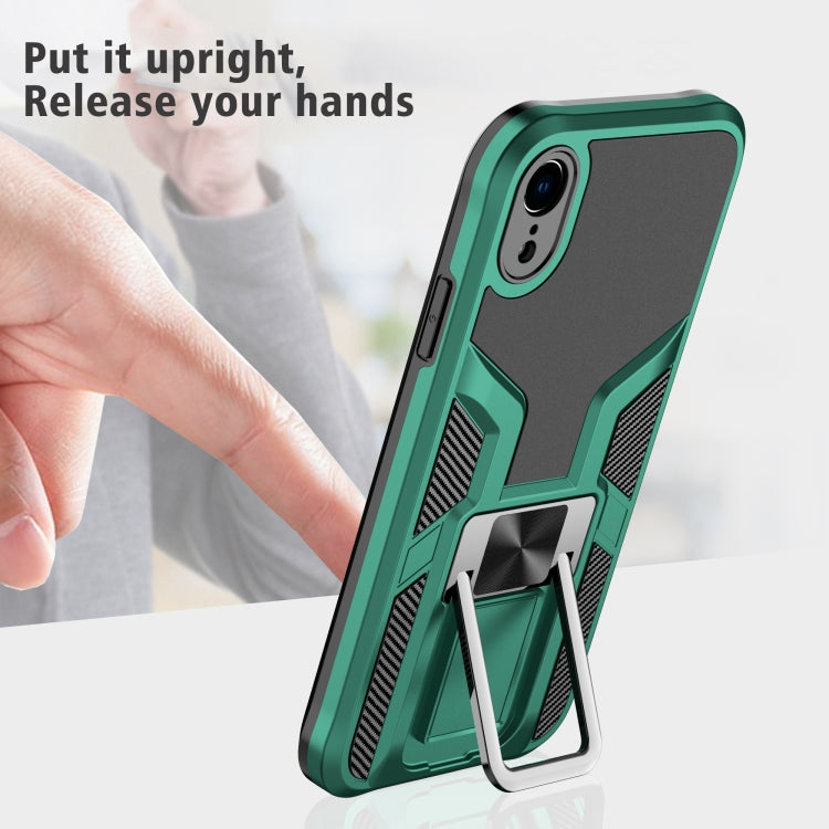 For iPhone XR Armor 2 in 1 PC + TPU Magnetic Shockproof Case with Foldable Holder