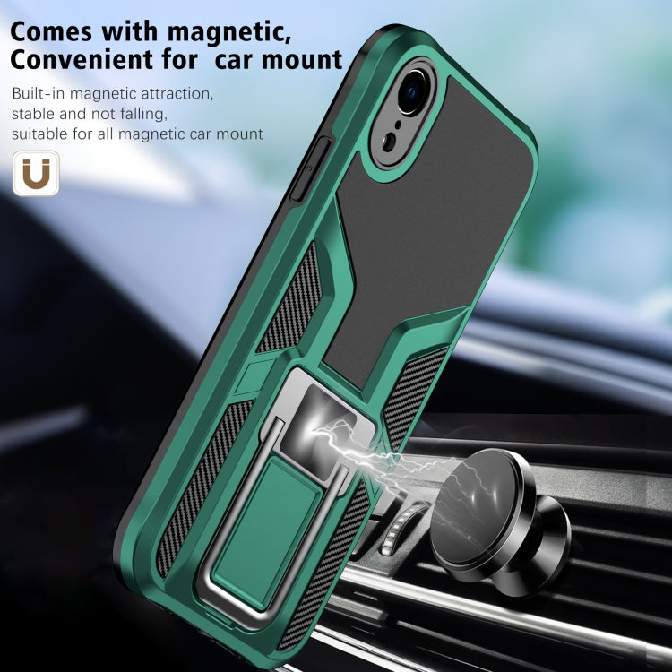 For iPhone XR Armor 2 in 1 PC + TPU Magnetic Shockproof Case with Foldable Holder