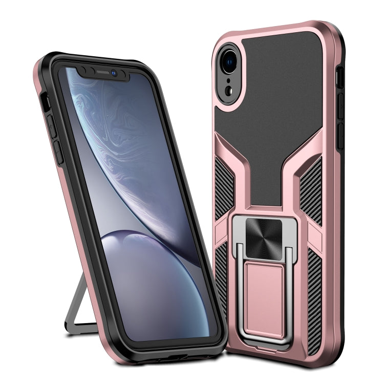 For iPhone XR Armor 2 in 1 PC + TPU Magnetic Shockproof Case with Foldable Holder