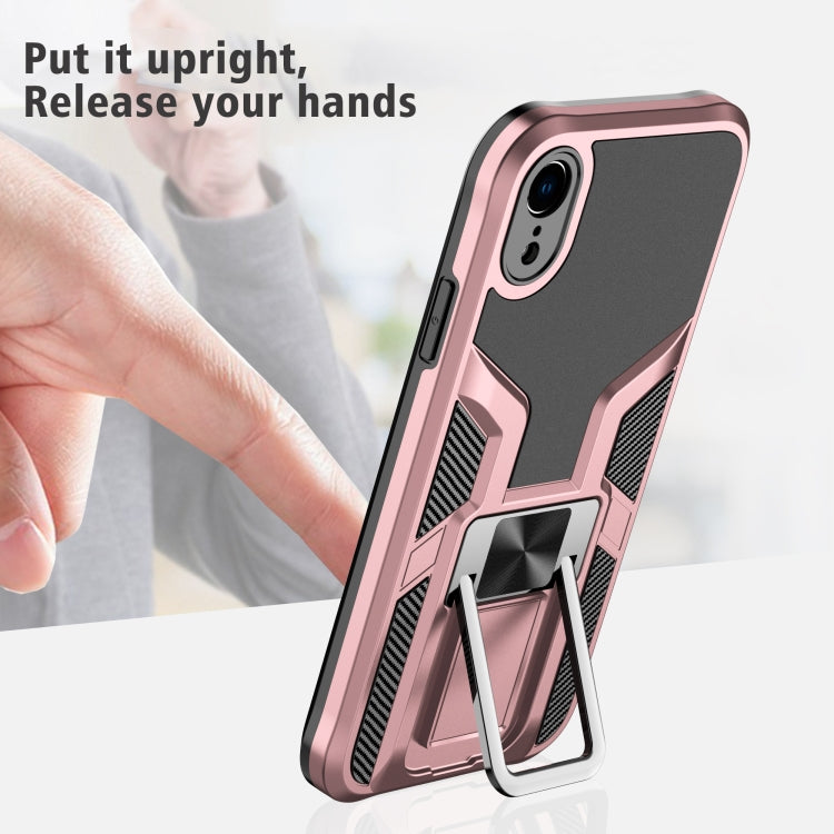 For iPhone XR Armor 2 in 1 PC + TPU Magnetic Shockproof Case with Foldable Holder