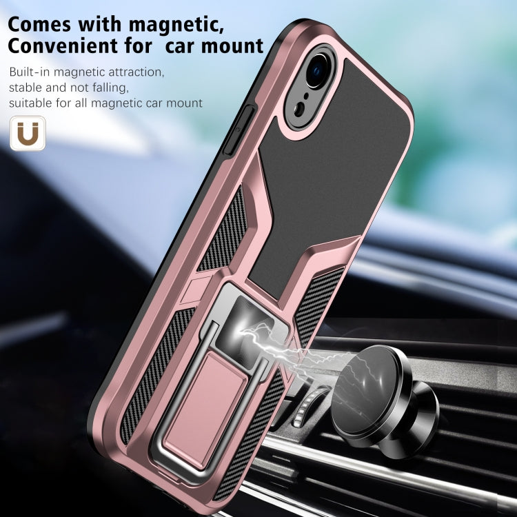 For iPhone XR Armor 2 in 1 PC + TPU Magnetic Shockproof Case with Foldable Holder
