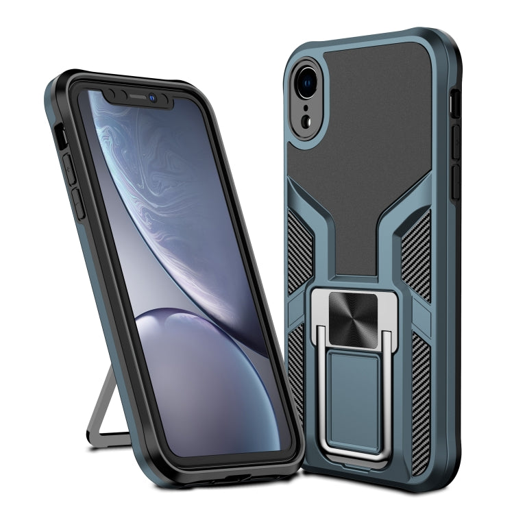 For iPhone XR Armor 2 in 1 PC + TPU Magnetic Shockproof Case with Foldable Holder