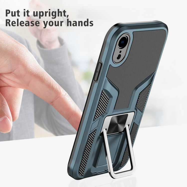 For iPhone XR Armor 2 in 1 PC + TPU Magnetic Shockproof Case with Foldable Holder