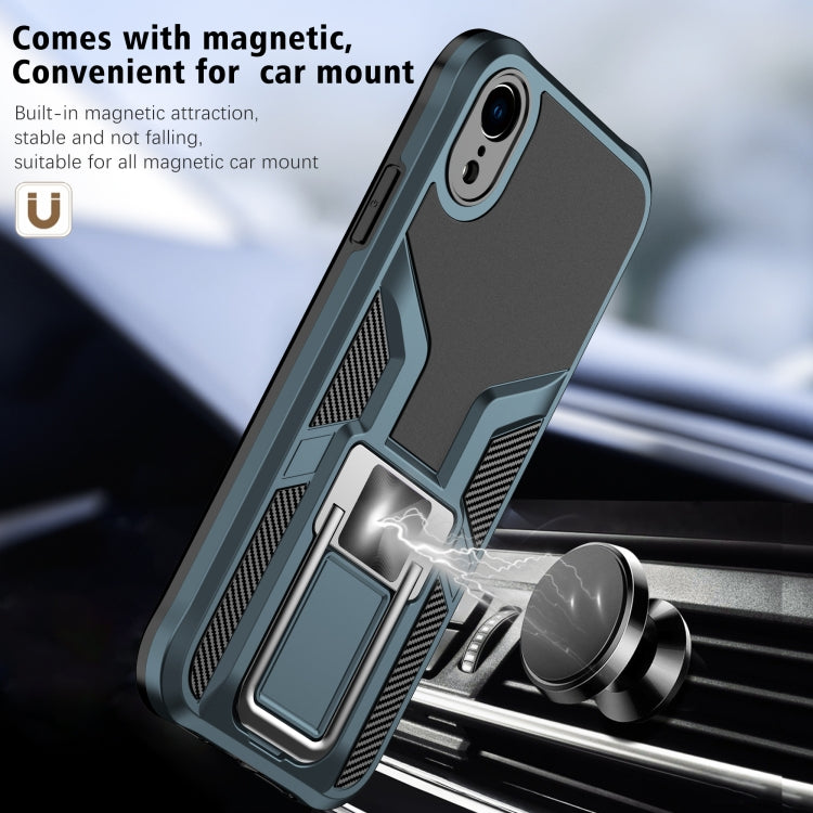 For iPhone XR Armor 2 in 1 PC + TPU Magnetic Shockproof Case with Foldable Holder