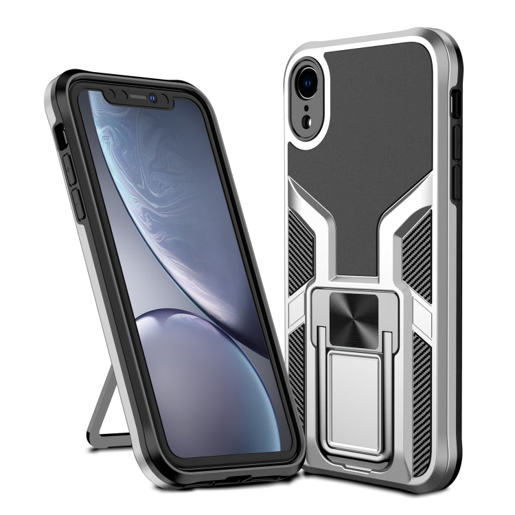 For iPhone XR Armor 2 in 1 PC + TPU Magnetic Shockproof Case with Foldable Holder