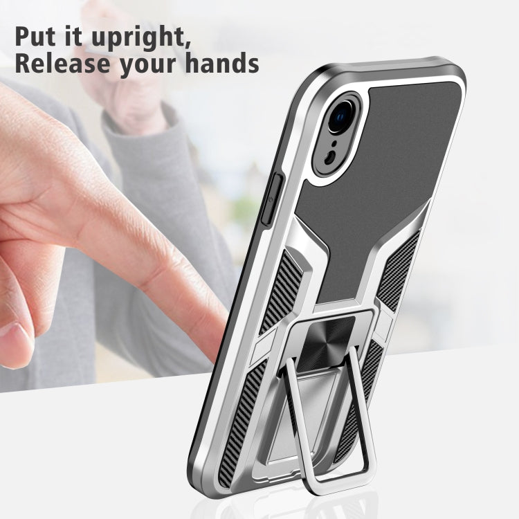 For iPhone XR Armor 2 in 1 PC + TPU Magnetic Shockproof Case with Foldable Holder