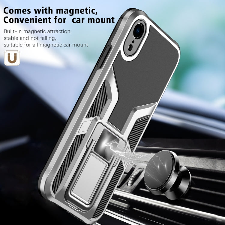 For iPhone XR Armor 2 in 1 PC + TPU Magnetic Shockproof Case with Foldable Holder