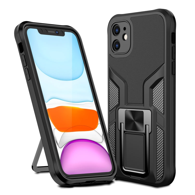 For iPhone 11 Armor 2 in 1 PC + TPU Magnetic Shockproof Case with Foldable Holder