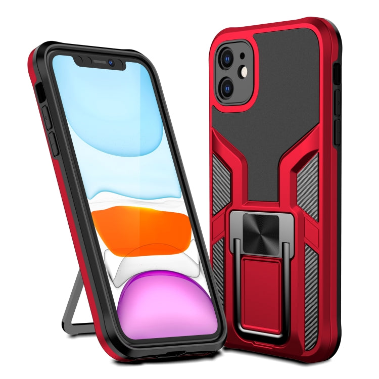 For iPhone 11 Armor 2 in 1 PC + TPU Magnetic Shockproof Case with Foldable Holder