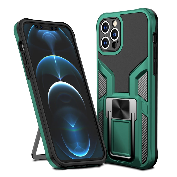 For iPhone 12 Pro Max Armor 2 in 1 PC + TPU Magnetic Shockproof Case with Foldable Holder