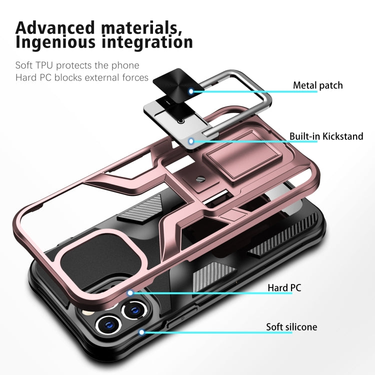 For iPhone 12 Pro Max Armor 2 in 1 PC + TPU Magnetic Shockproof Case with Foldable Holder