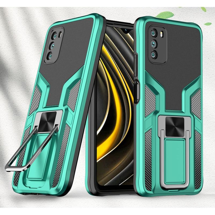 For Xiaomi Poco M3 Armor 2 in 1 PC + TPU Magnetic Shockproof Case with Foldable Holder