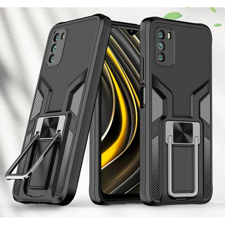 For Xiaomi Poco M3 Armor 2 in 1 PC + TPU Magnetic Shockproof Case with Foldable Holder